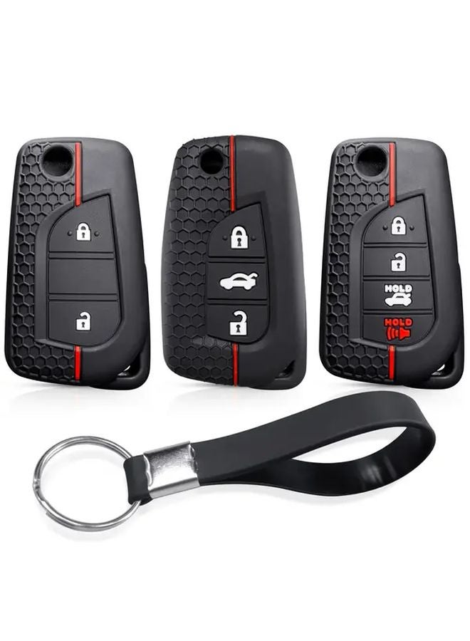 Black Redline Key Cover Case For Toyota RAV4 Corolla Camry Auris Aygo Verso Avensis - Image 1